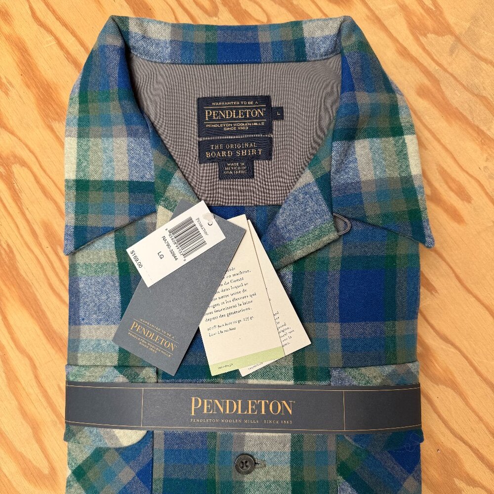 NWT - Pendleton MEN'S PLAID BOARD SHIRT - Blue/Green
